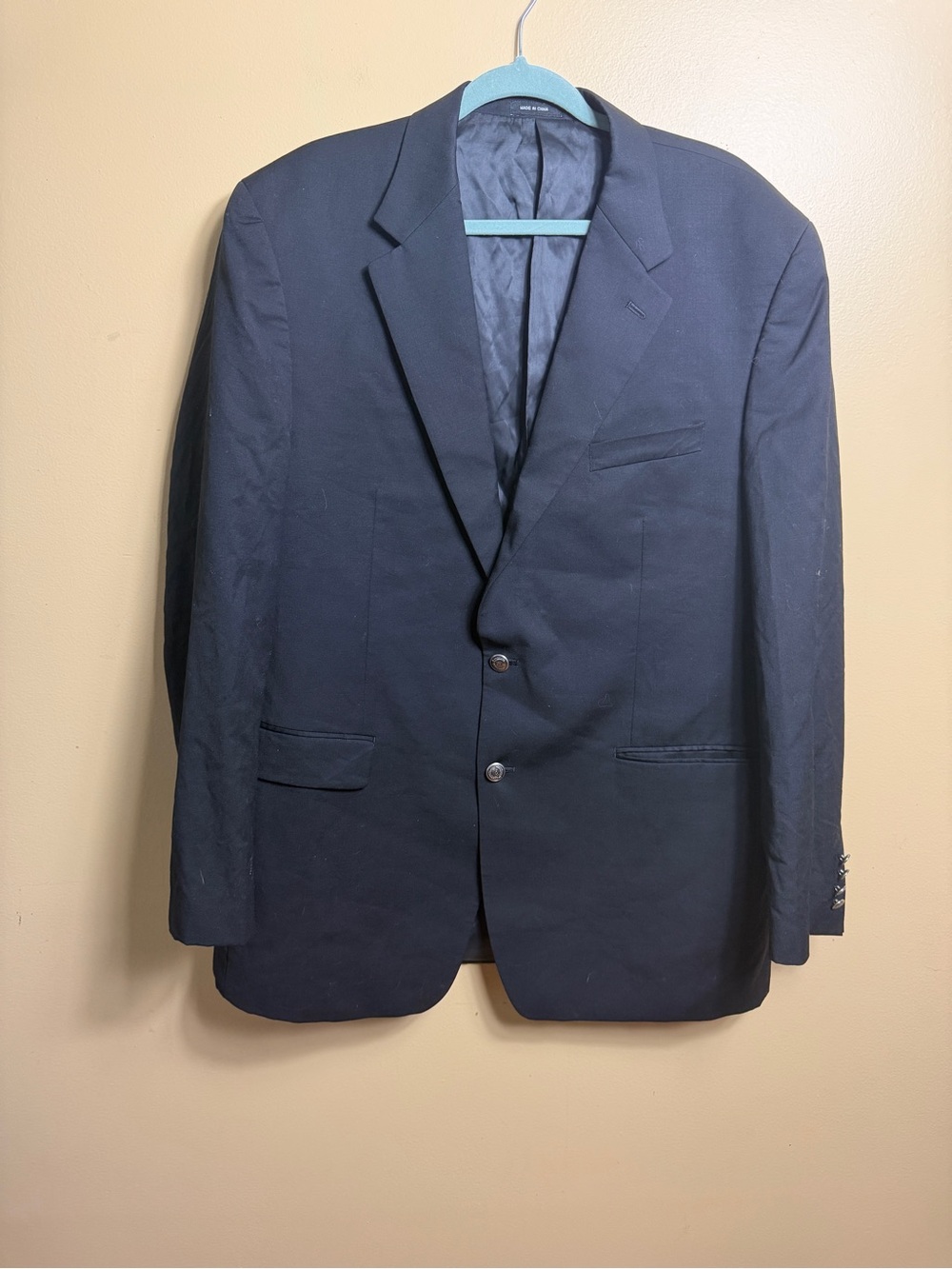 Chaps Men's Black Blazer Suit Jacket 46L 100% Wool Crest Silver Buttons